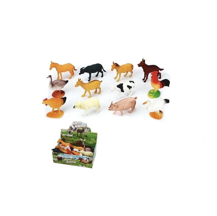 Set 12 figurine, Ferma Animale Domestice, realiste, multicolor, 7 cm - 10 cm