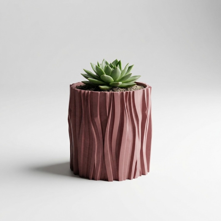 Ghiveci Decorativ cu Textura Ondulata, Rosu, Plastic PLA, 13 cm