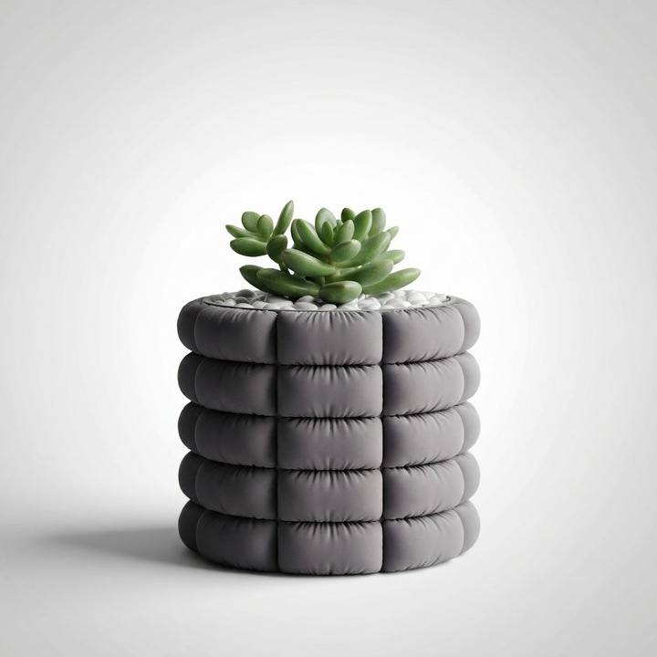 Ghiveci Decorativ cu Aspect Textil Matlasat, Gri Antracit, Plastic PLA, 15 cm