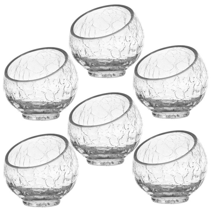 Bol din sticla texturata, tesit Cracked 9, 5cm, 200ml, set 6 buc
