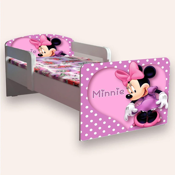 Pat mic MINNIE 2 cu manere, saltea 6cm, alb, 136x66cm