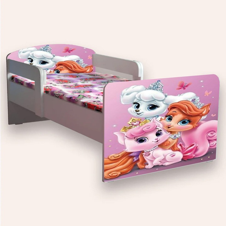 Pat mic PALACE PETS cu manere si saltea 6cm, alb, 136x66cm