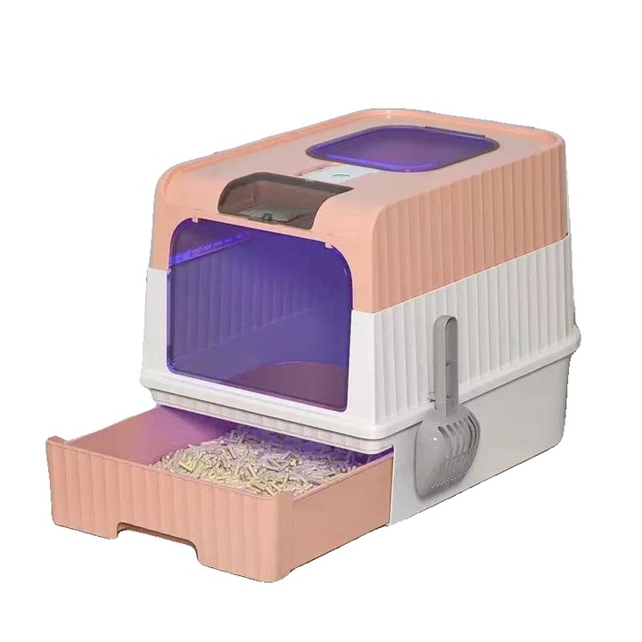 Litiere pentru pisici, sterilizare UV, usor de curatat, roz