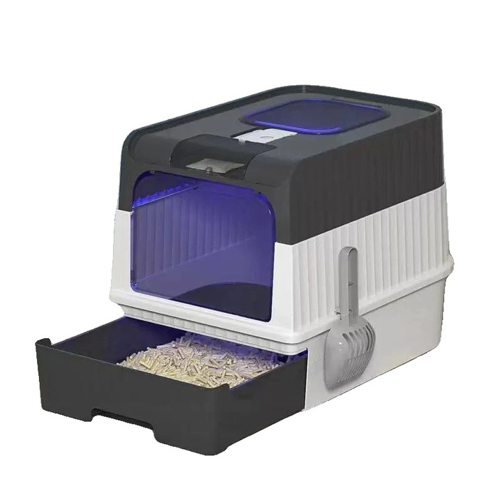 Litiere pentru pisici, sterilizare UV, usor de curatat, neagra