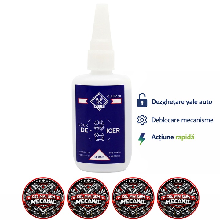 Solutie pentru dezghetat yale CLUE, deblocare mecanisme, actionare rapida, 50 ml, 4x Stickere