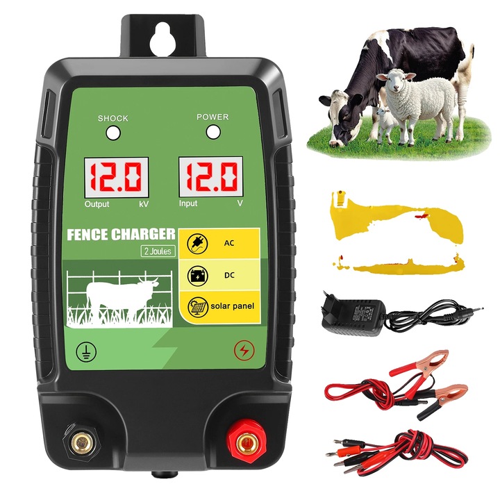 Energizator gard electric, 2 Joules, 12V, raza maxima 7.5 km, 15x10x5cm