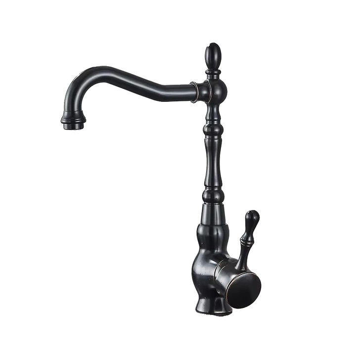 Retró mosdócsaptelep, egykaros, fekete bronz felület, pultra szerelhető