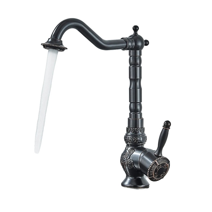 Retró szaniter csaptelep, fekete bronz, egykaros, egylyukú rögzítés, 3.2x3.8cm