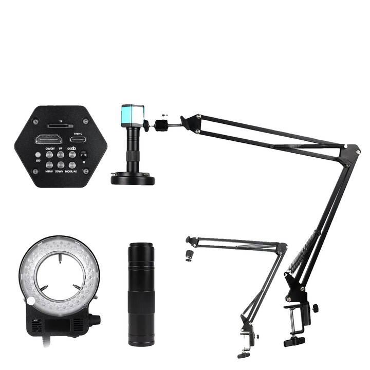 Microscop digital 4K, 48MP, set complet, zoom 1-150X, iluminare LED ajustabila, 30mm x 99mm