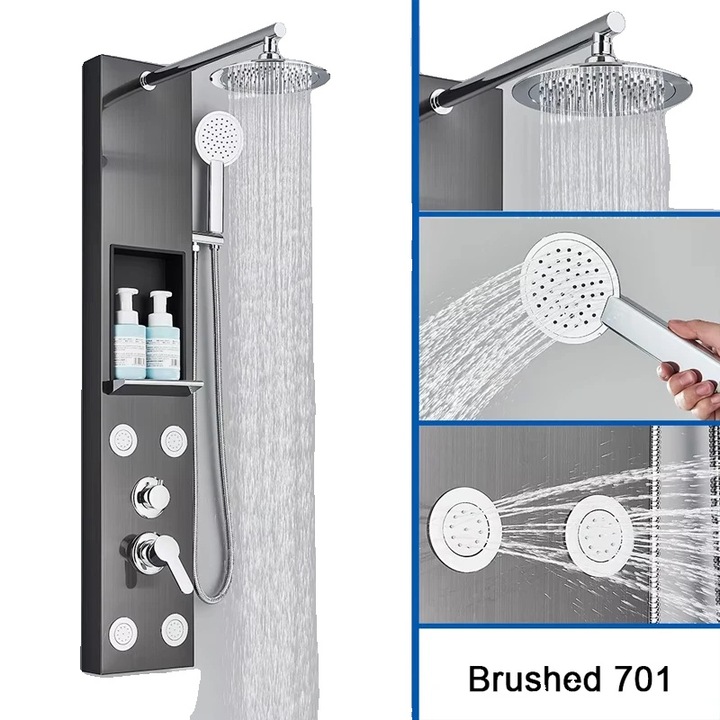 Coloana de dus, nickel-F-7001, sistem cu masaj, display digital, 3 robinete, montare pe perete