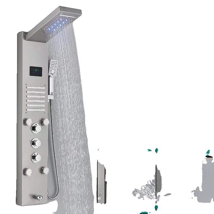 Coloana de dus, nickel-F-8004, sistem cu masaj, display digital, 3 robinete, montare pe perete