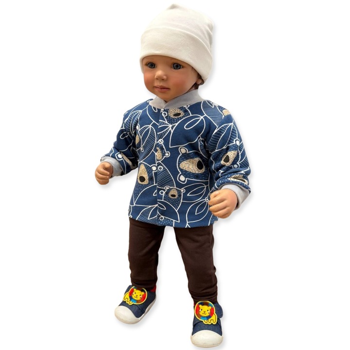 Camasa deschisa bebelusi Dartomik, bumbac, guler inalt, model cu ursuleti, bleumarin, 62 CM