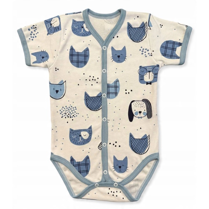 Body pentru copii, Dartomik, bumbac, imprimeu animalute, albastru/ecru