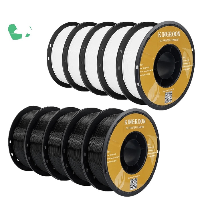 Filament 3D, 10KG, 1.75mm, PETG, 5 fehér, 5 fekete szett