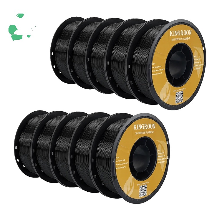 Filament 3D, PETG, 10KG, 1.75mm, fekete, 10 tekercses készlet