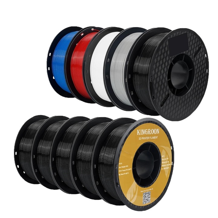 Izzószál 3D, 10KG, 1.75mm, PETG, fekete, 10 tekercses készlet