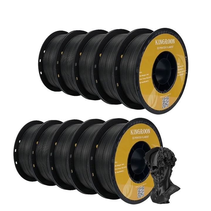 Filament 3D PLA 10KG, 1.75mm, negru, set 10 role