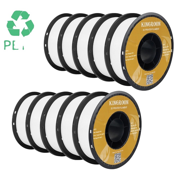 Filament 3D PETG 10KG Fehér, 1.75mm, 10 tekercses szett