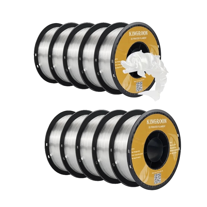 Filament 3D, PETG, 10KG, átlátszó, 1.75mm, szett 10 tekercs