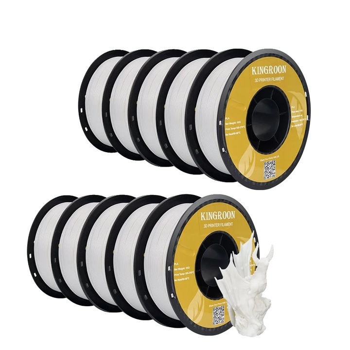 Filament 3D, PLA 10KG, 1.75mm, alb, set 10 role