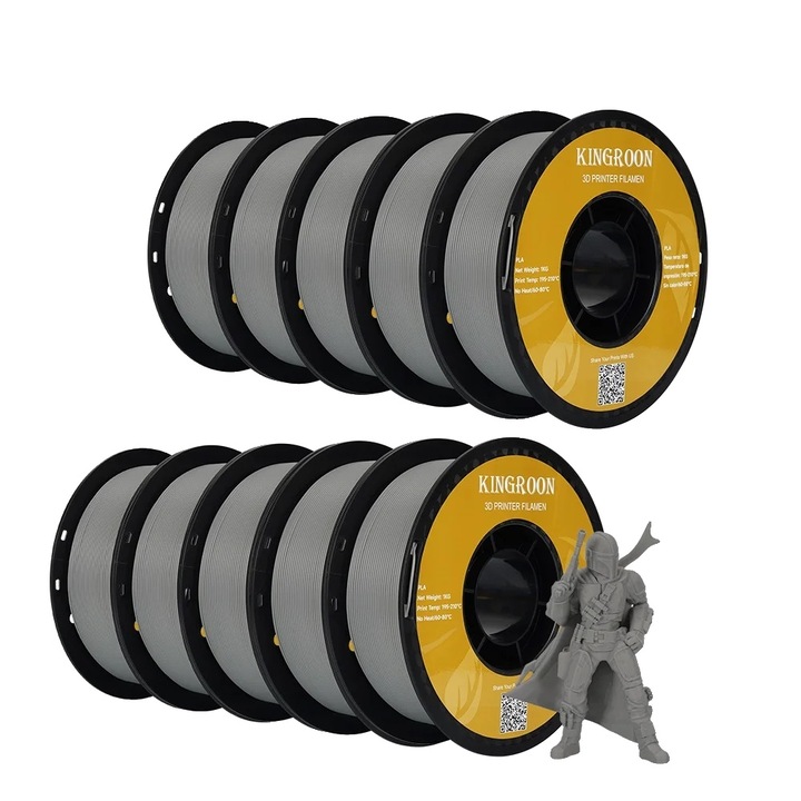 Filament 3D PLA 10KG, 1.75mm, gri, set 10 role