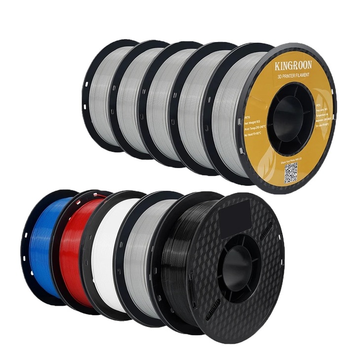 Filament 3D, PETG, 10KG, 1.75mm, szürke, 10 tekercses készlet