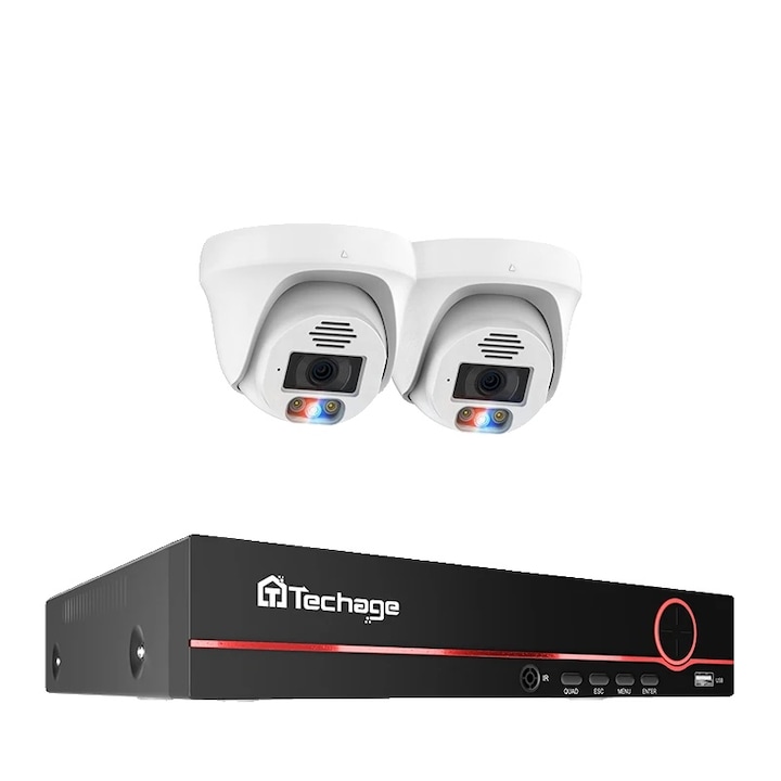 Sistem de supraveghere video, 3K, detectie inteligenta a miscarii, 4 camere, exterior, IP67