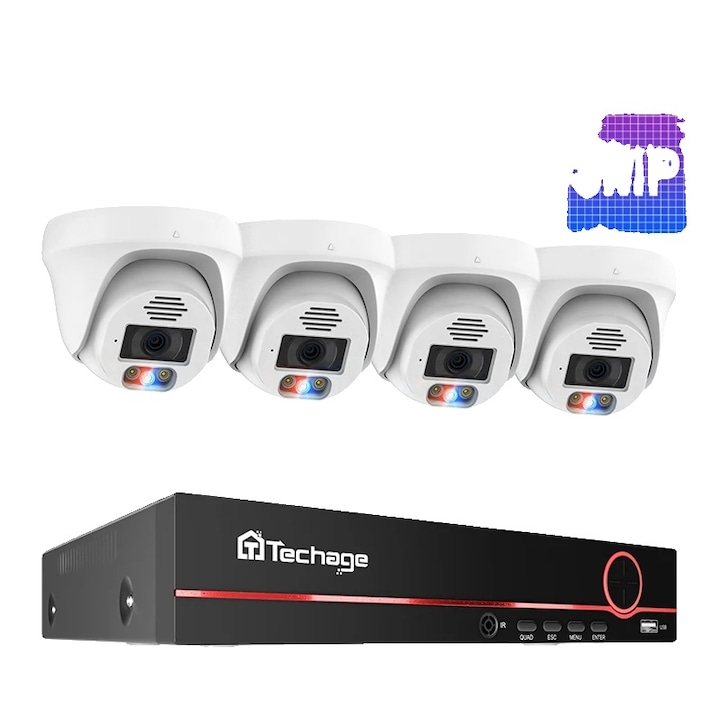 Kit Supraveghere 8CH NVR cu 4 camere 5MP, audio bidirectional, rezistenta la apa, 20m cablu