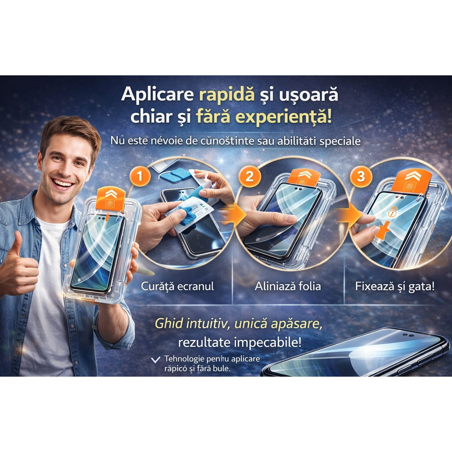 Folie transparenta cu autoaplicare compatibila cu Samsung Galaxy S20 FE, sticla securizata