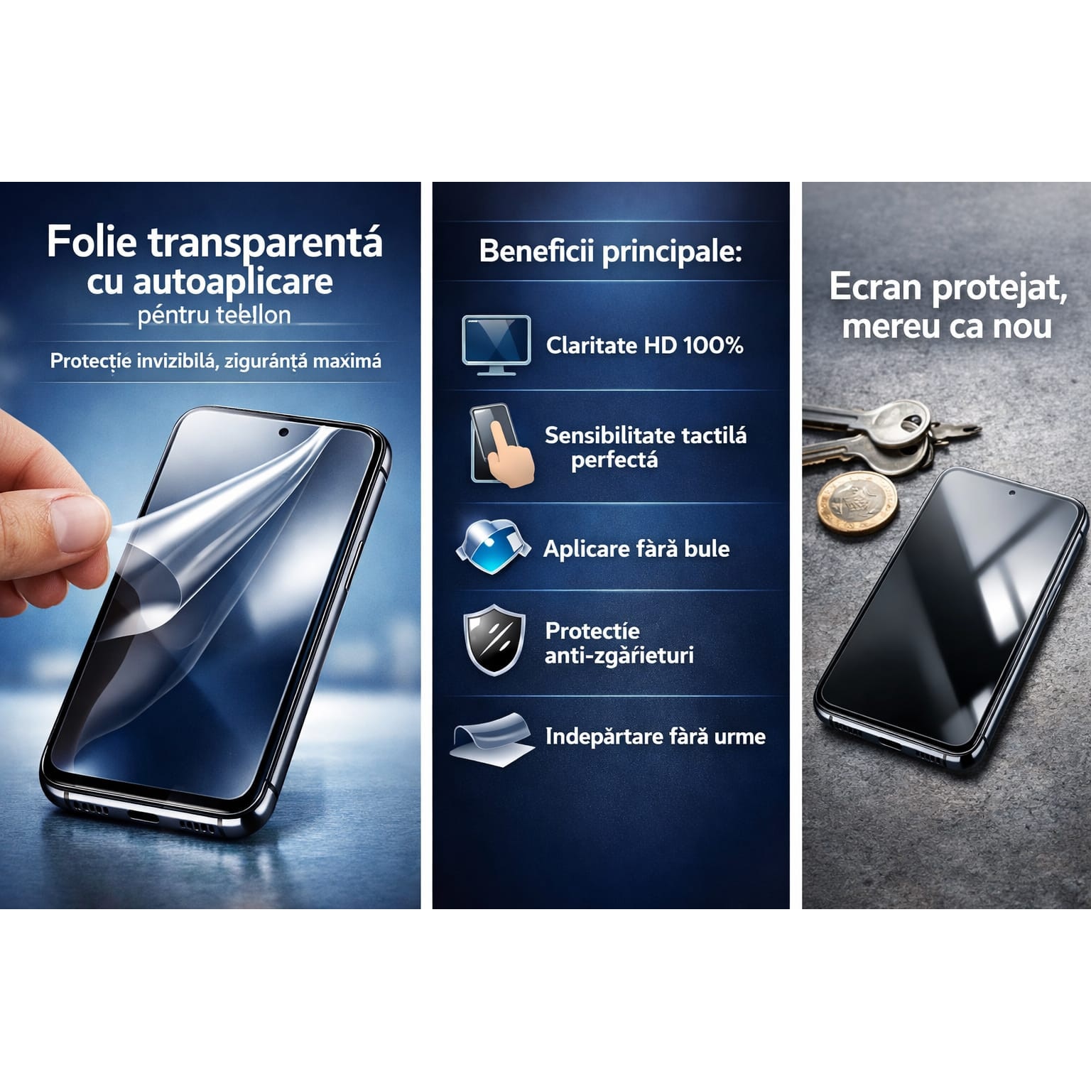 Folie transparenta cu autoaplicare compatibila cu Samsung Galaxy S20 FE, sticla securizata