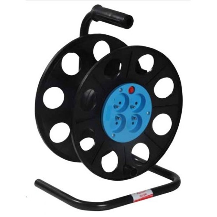 Prelungitor cu tambur, 4 guri, 50m, negru, cu protectie termica