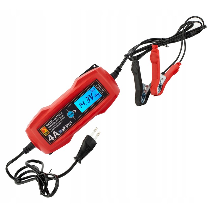 Redresor auto 4A, 6V/12V, cu microprocesor, display LCD, IP65, 18x8x4.5cm