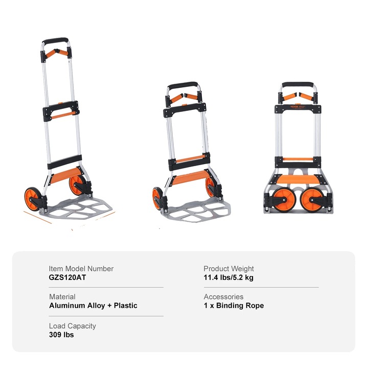 Carucior pliabil pentru transport, capacitate 140kg, maner ajustabil, roti din cauciuc, 15lbs