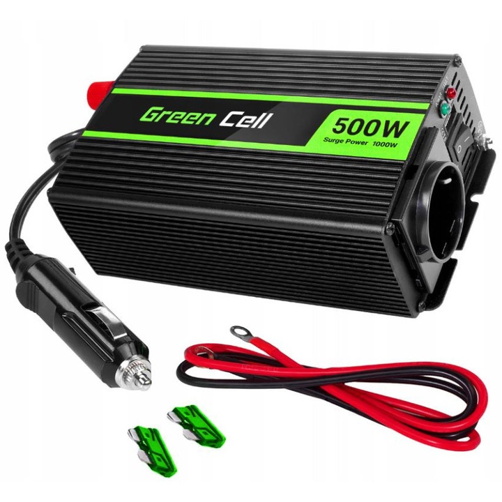 Inverter auto Green Cell 500W/1000W 24V, port USB, dimensiuni 196x106x62mm