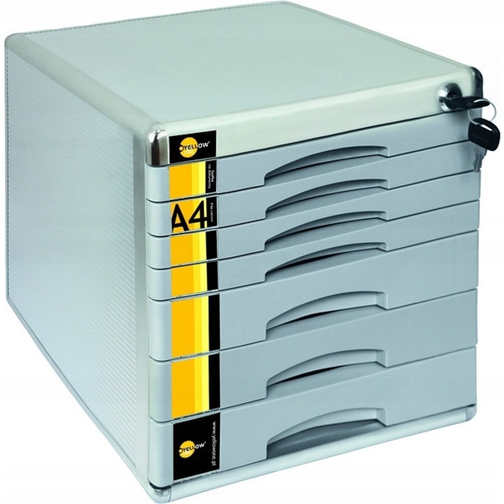 Sifonier pentru documente, 7 sertare, metalic, gri, 306x347x300mm