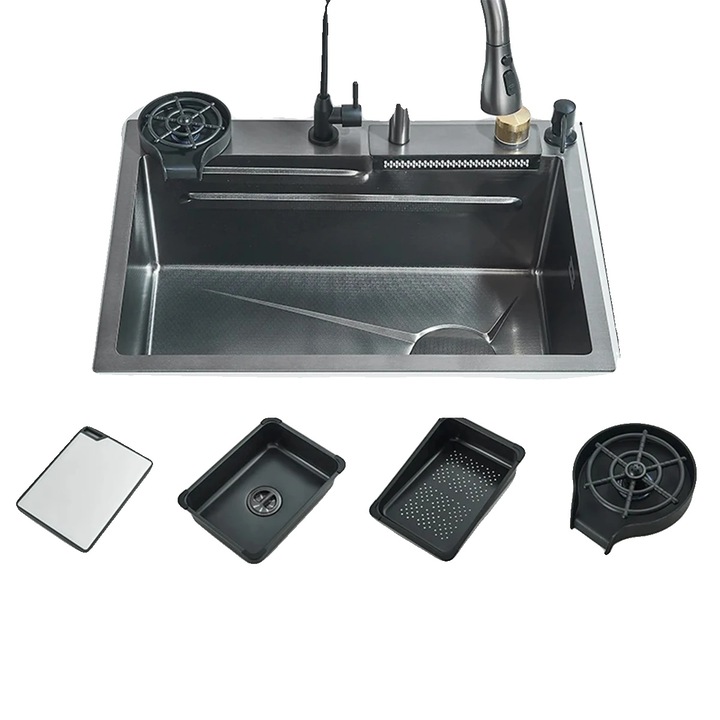 Chiuveta bucatarie, 60x46cm, inox, design modern, robinet multifunctional