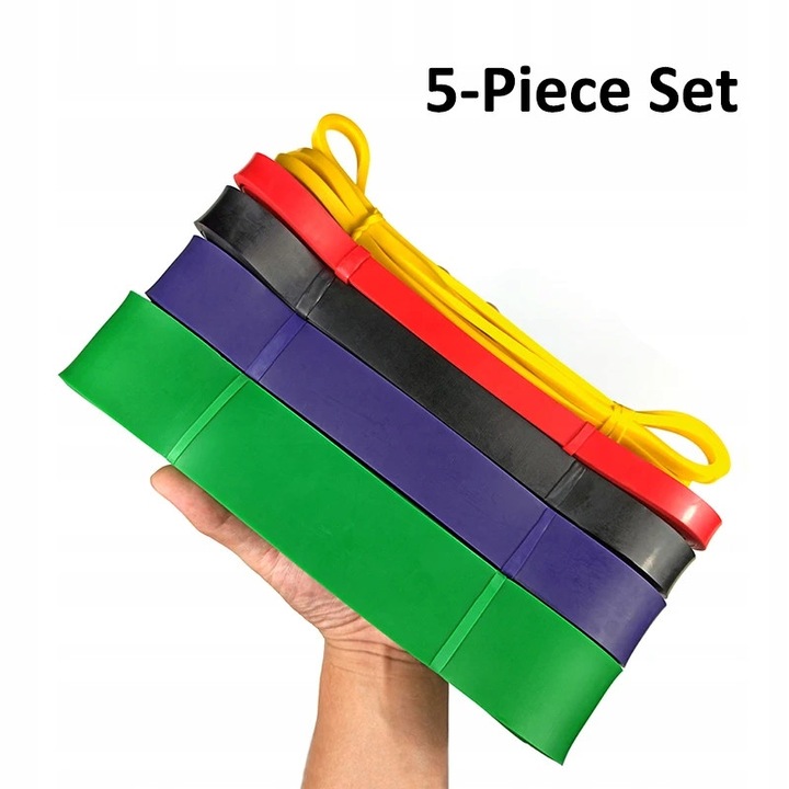 Set benzi elastice fitness, 5 niveluri rezistenta, latex natural, multicolor, 208cm, cu geanta transport