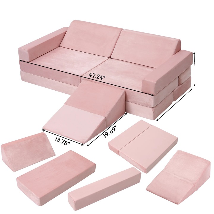 Canapea de joaca modulara, roz, pentru copii