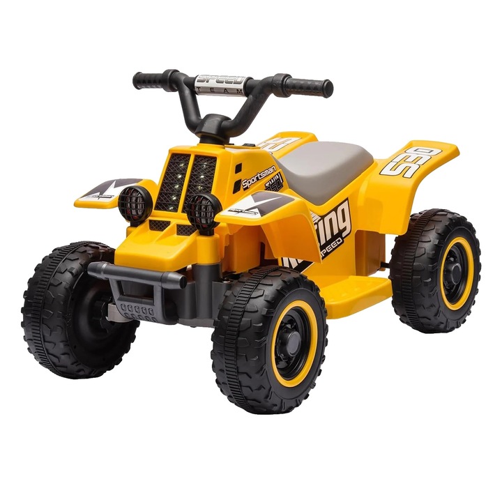 ATV electric pentru copii, design ergonomic, autonomie mare, galben, 4 roti