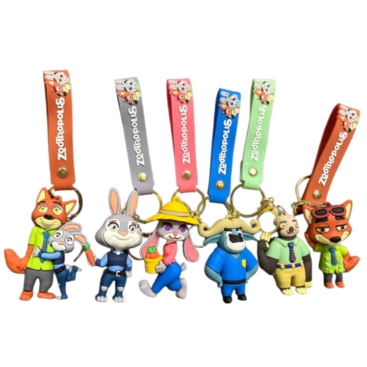 Комплект Zootropolis, 6 фигурки с ключодържател, многоцветни, 8 см, множество герои