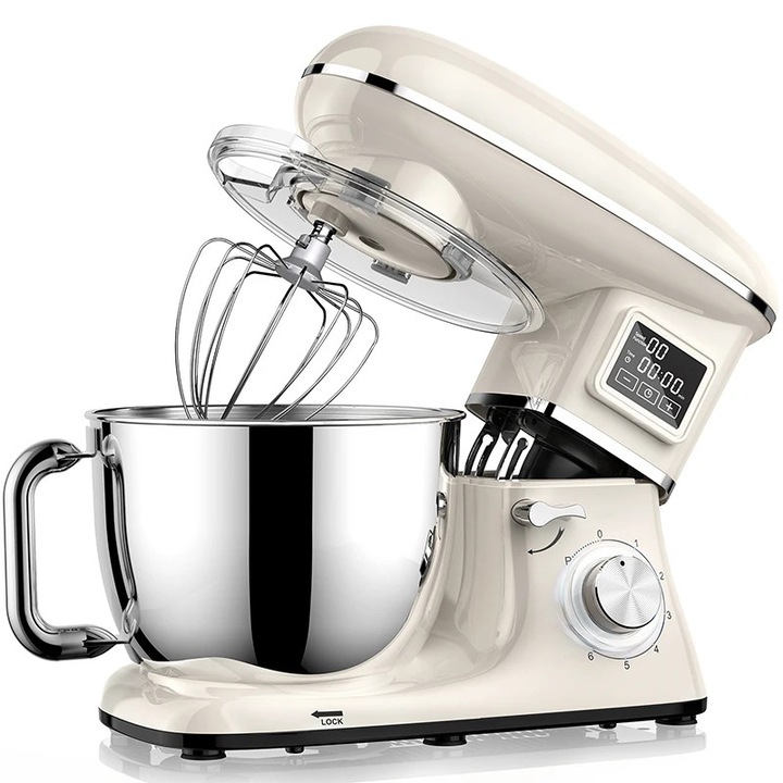 Konyhai robotgép, bolygómixer, HMJ02, 1500 W, 6 sebesség, 6,2 l-es tál, dönthető fej, 220 V, EU csatlakozó, Fehér
