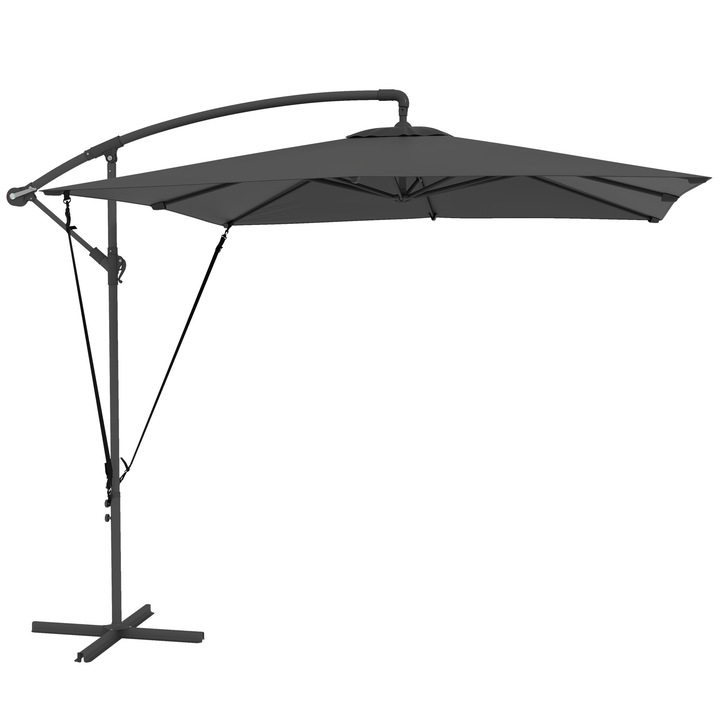 Umbrela Suspendata pentru Terasa, Outsunny, Metal, Poliester,247 x 247 x 256 cm, Gri Inchis