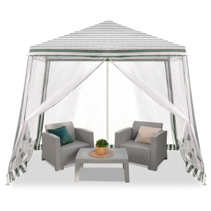 Cort de gradina / Pavilion 3 × 3 m alb, rezistent la intemperii, cu cadru metalic