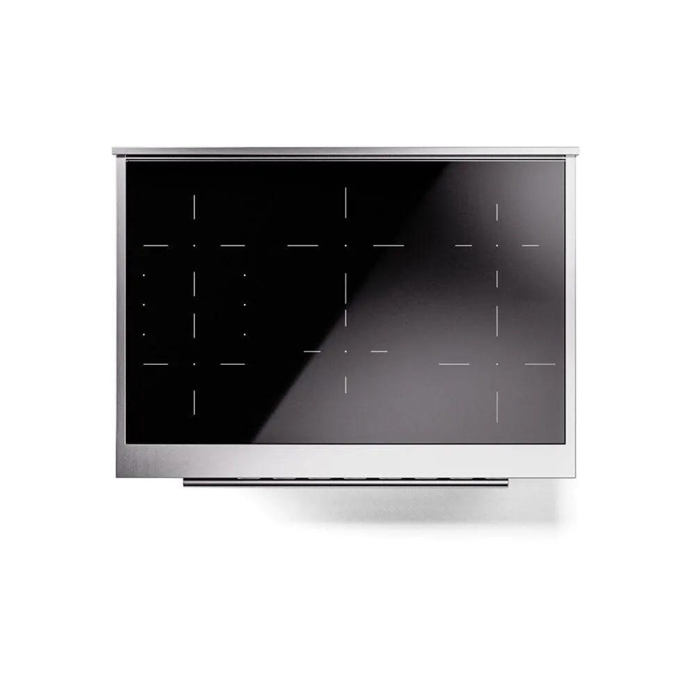 Aragaz electric cu plita pe inductie clasa A+ ILVE, colectie Professional Plus, 90 cm, 10 programe cuptor, 6 zone gatire plita, temperatura 30-300°C, iluminare interioara duala, multi-zona Bridge, Easy Clean, suport grill/rotisor, albastru petrol/argintiu