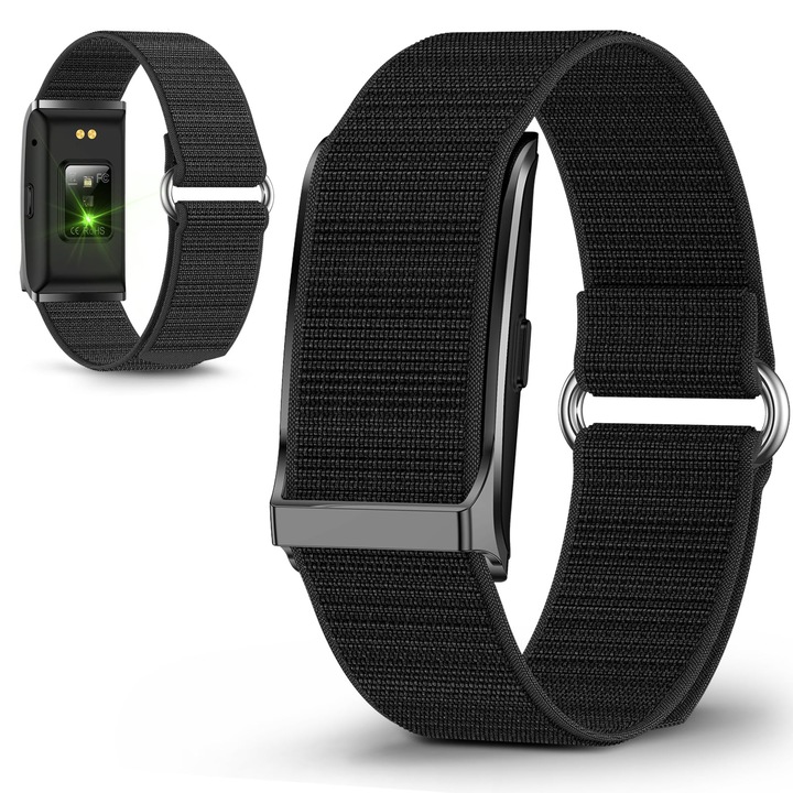 Bratara Fitness Inteligenta Excitat®, Design Fara Ecran, Monitorizare Somn si Ritm Cardiac, Rezistenta la Apa 10M, Autonomie Lunga, Android si iOS, Negru