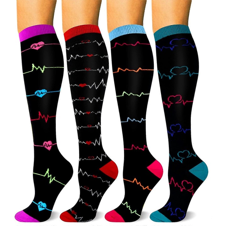 Sosete de compresie, 4 perechi, 20-30 mmHg, pentru circulatie, unisex, multicolor, marime L