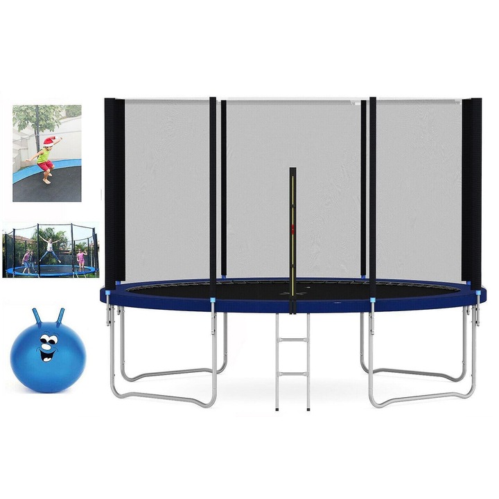 Trambulin biztonsági hálóval, 6 láb, horganyzott acélváz, UV-álló ugrófelület, teljes készlet létrával