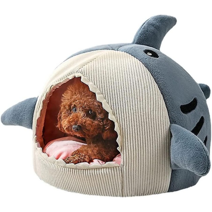 Легло за котки и кучета, форма на акула, подплатено с памук, противоплъзгащо, синьо, различни размери