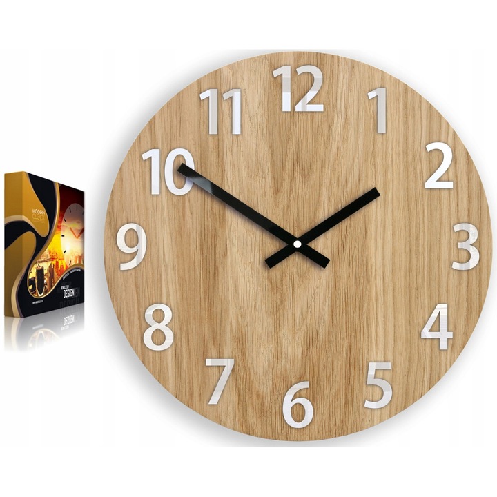 Amadeusz kerek falióra, fehér, tölgyfa, akril, 33x33cm