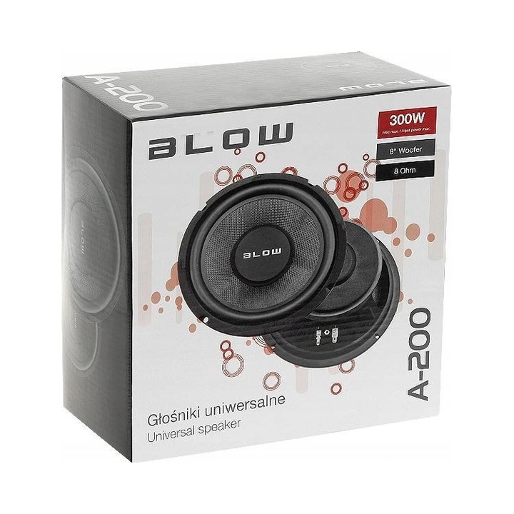 Subwoofer Blow A-200 20cm 300W 4Ohm, frecventa 42Hz-6kHz, culoare neagra